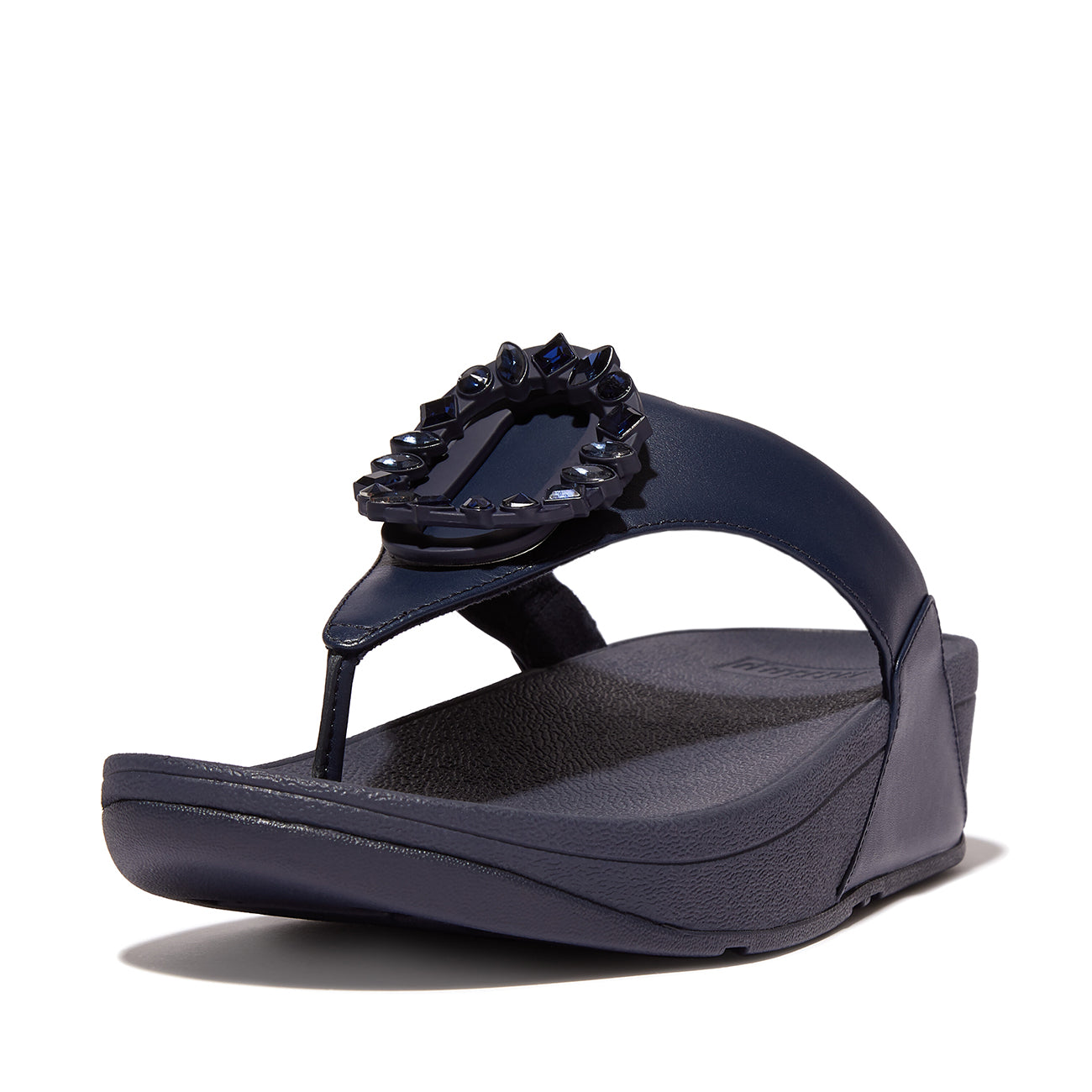 Lulu Crystal-Circlet Leather Toe-Post Sandals