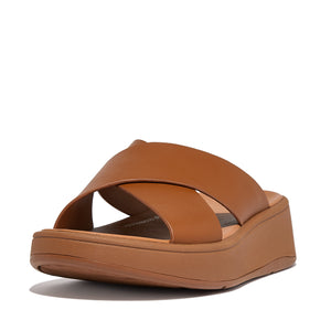 F-Mode Leather Flatform Cross Slides