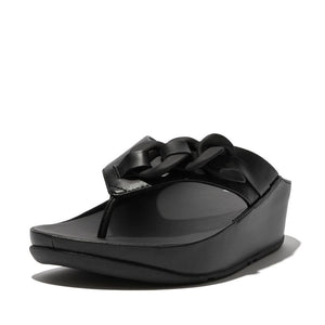 Opalle Rubber-Chain Leather Toe-Post Sandals