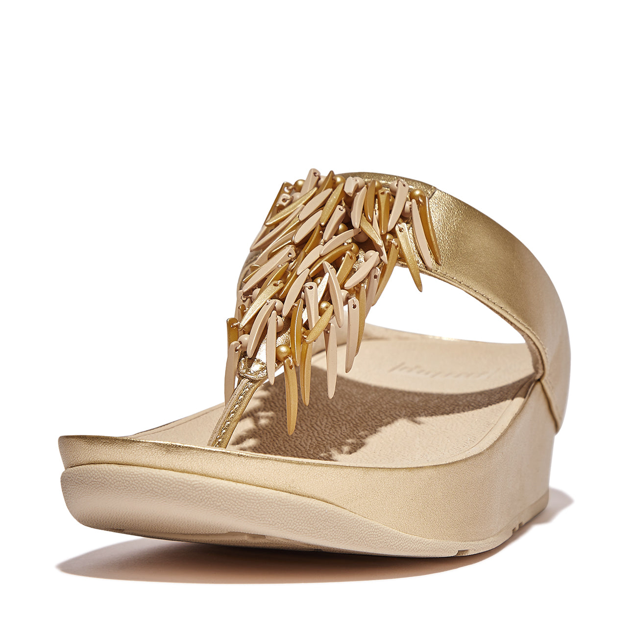 Rumba Beaded Metallic Toe-Post Sandals