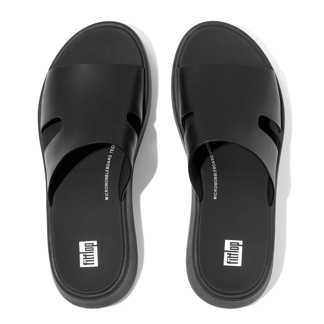 F-Mode Raw-Edge Leather Flatform H-Bar Slides