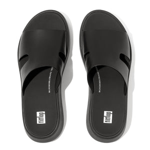 F-Mode Raw-Edge Leather Flatform H-Bar Slides