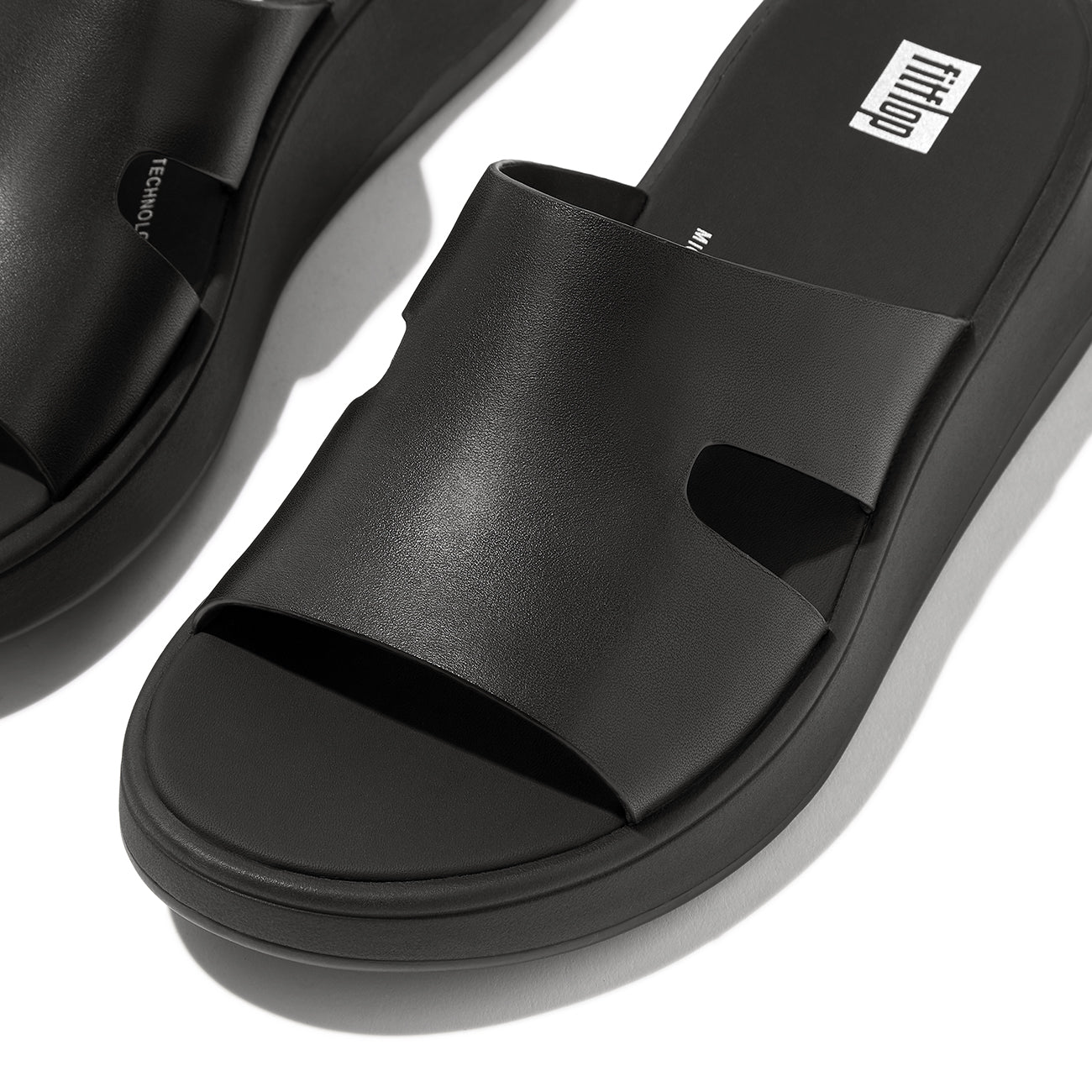 F-Mode Raw-Edge Leather Flatform H-Bar Slides