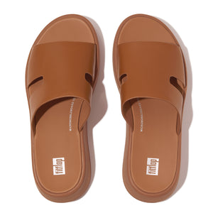 F-Mode Raw-Edge Leather Flatform H-Bar Slides