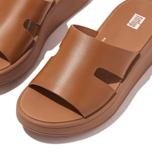 F-Mode Raw-Edge Leather Flatform H-Bar Slides