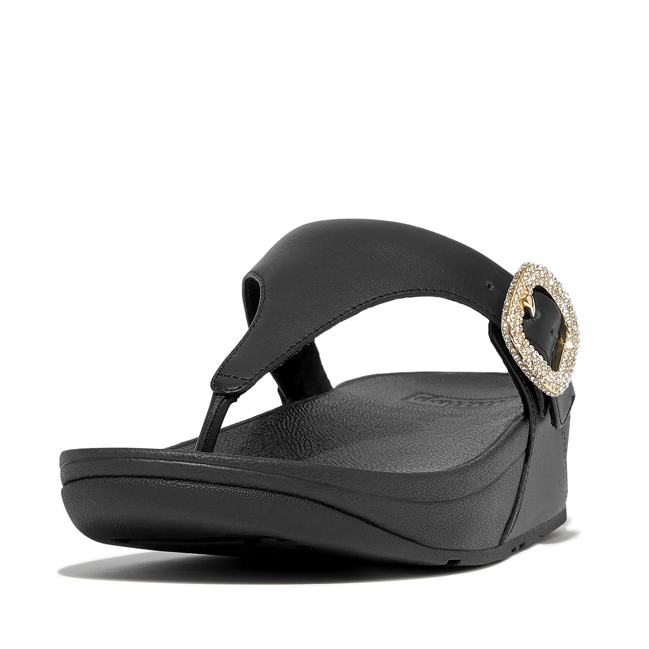 Lulu Crystal-Buckle Leather Toe-post Sandals