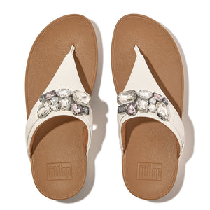 Lulu Jewel-Deluxe Leather Toe-Post Sandals